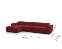 Divano fisso Atrillo, Divano componibile a 4 posti con penisola sinistra, Made in Italy, SofÒ  moderno in tessuto, Cm 340x170h70, Rosso