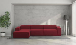 Divano fisso Atrillo, Divano componibile a 4 posti con penisola sinistra, Made in Italy, SofÒ  moderno in tessuto, Cm 340x170h70, Rosso