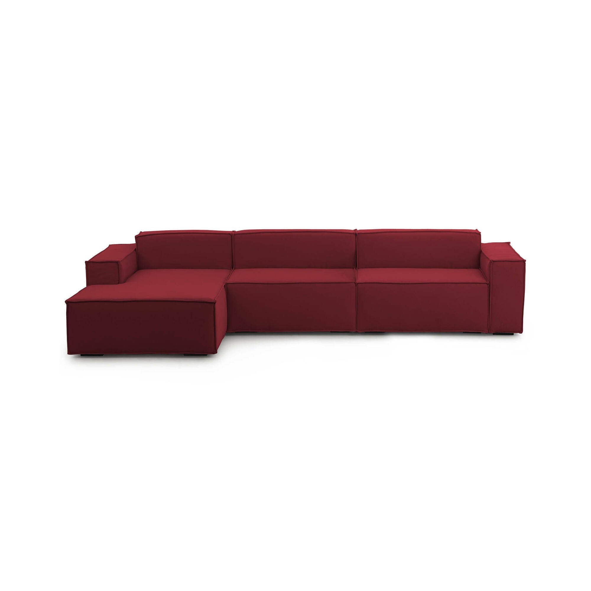 Divano fisso Atrillo, Divano componibile a 4 posti con penisola sinistra, Made in Italy, SofÒ  moderno in tessuto, Cm 340x170h70, Rosso