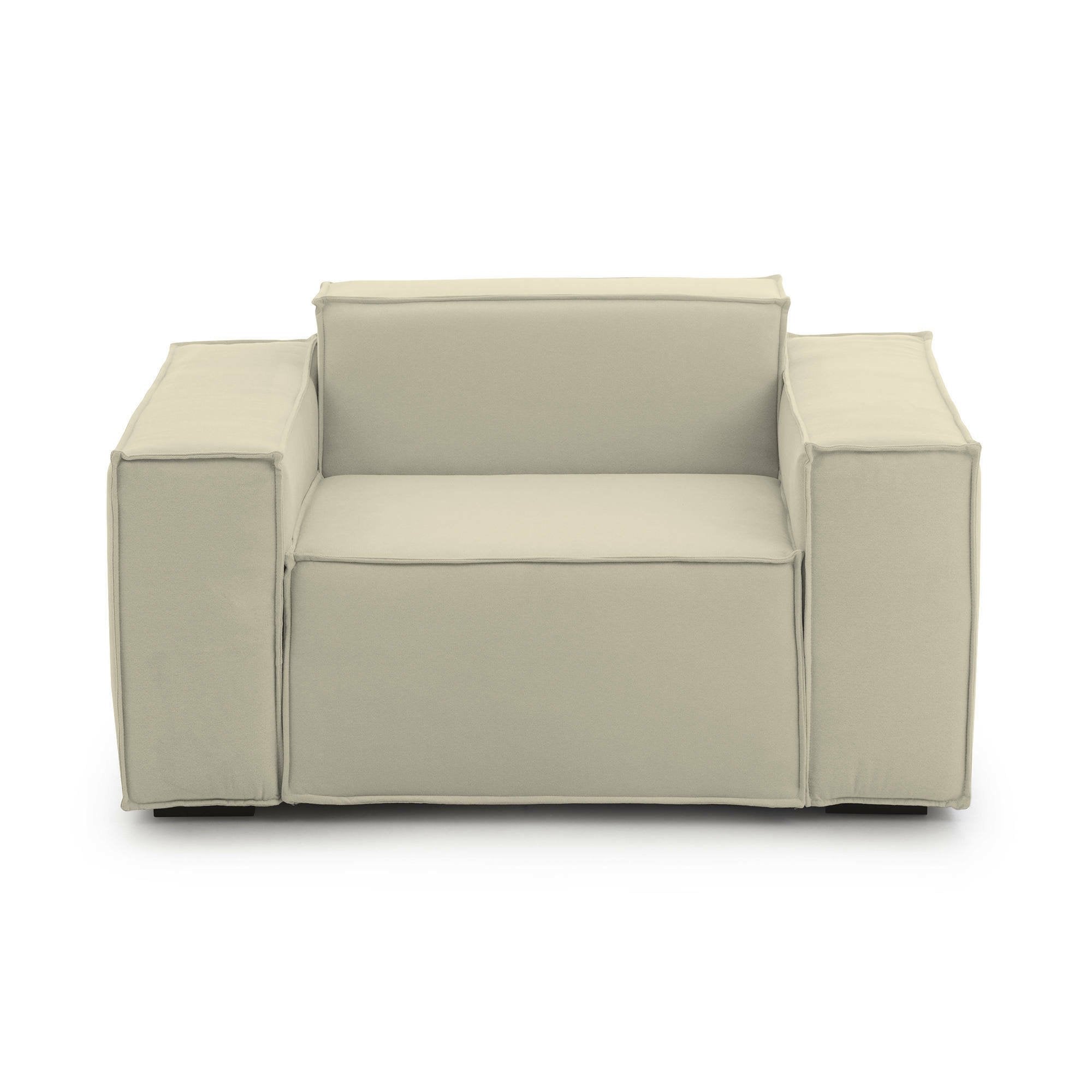 Poltrona Leonia, Poltrona da salotto, 100% Made in Italy, Poltroncina relax in tessuto imbottito, Cm 140x95h70, Beige