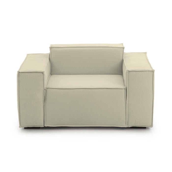 Poltrona Leonia, Poltrona da salotto, 100% Made in Italy, Poltroncina relax in tessuto imbottito, Cm 140x95h70, Beige