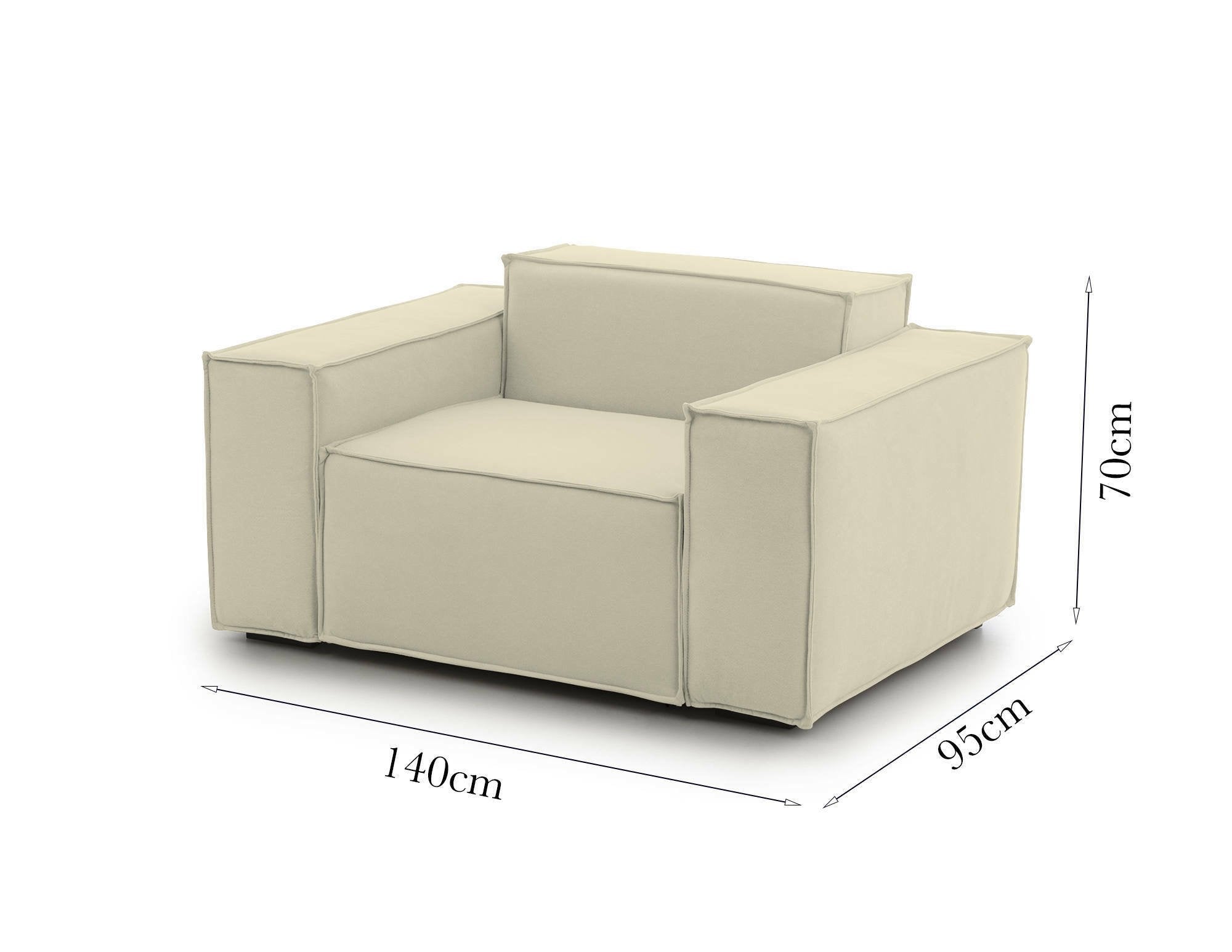 Poltrona Leonia, Poltrona da salotto, 100% Made in Italy, Poltroncina relax in tessuto imbottito, Cm 140x95h70, Beige