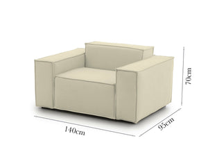 Poltrona Leonia, Poltrona da salotto, 100% Made in Italy, Poltroncina relax in tessuto imbottito, Cm 140x95h70, Beige