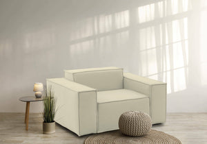 Poltrona Leonia, Poltrona da salotto, 100% Made in Italy, Poltroncina relax in tessuto imbottito, Cm 140x95h70, Beige