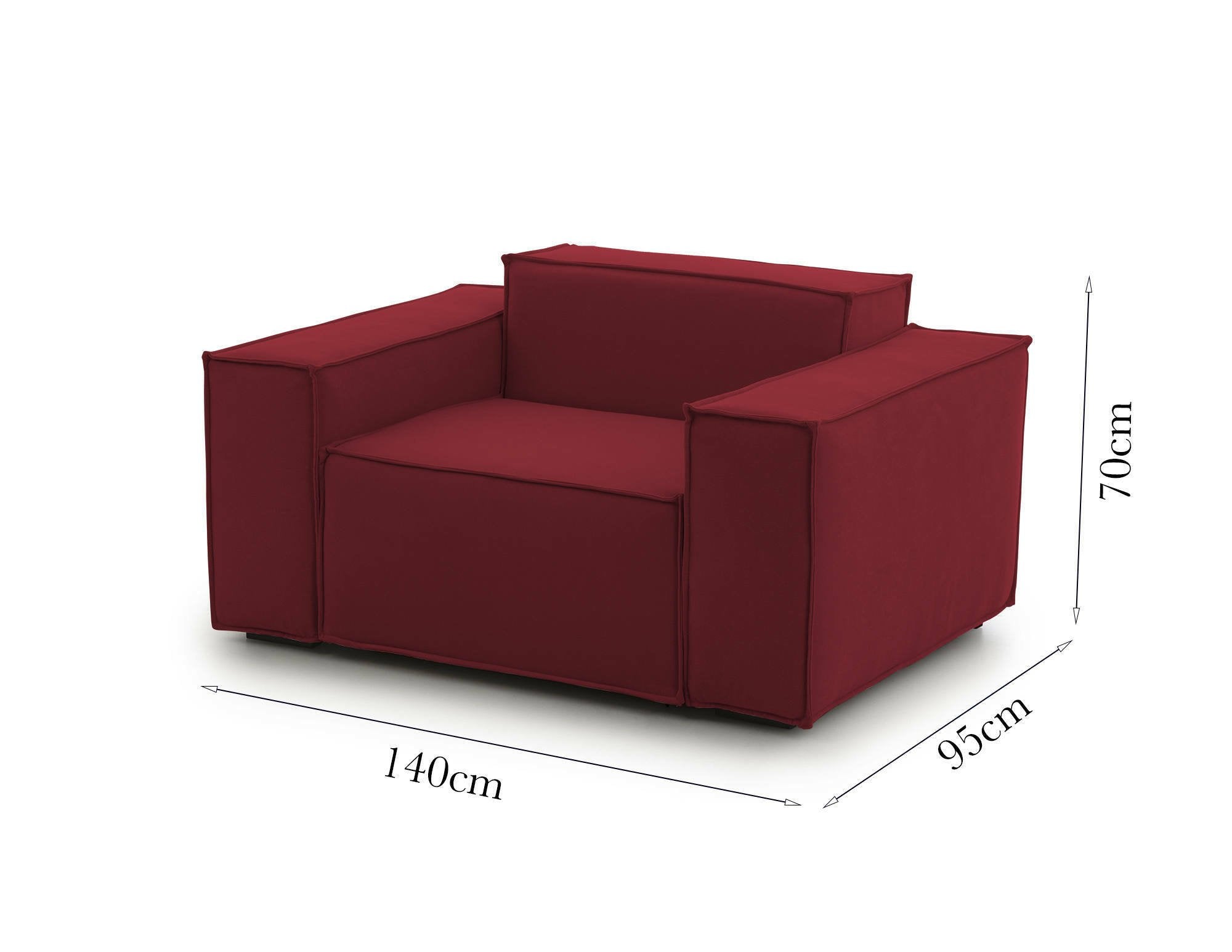Poltrona Leonia, Poltrona da salotto, 100% Made in Italy, Poltroncina relax in tessuto imbottito, Cm 140x95h70, Rosso