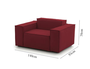 Poltrona Leonia, Poltrona da salotto, 100% Made in Italy, Poltroncina relax in tessuto imbottito, Cm 140x95h70, Rosso