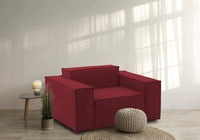 Poltrona Leonia, Poltrona da salotto, 100% Made in Italy, Poltroncina relax in tessuto imbottito, Cm 140x95h70, Rosso