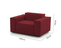 Poltrona Rodonite, Poltrona da salotto, 100% Made in Italy, Poltroncina relax in tessuto imbottito, Cm 160x95h70, Rosso
