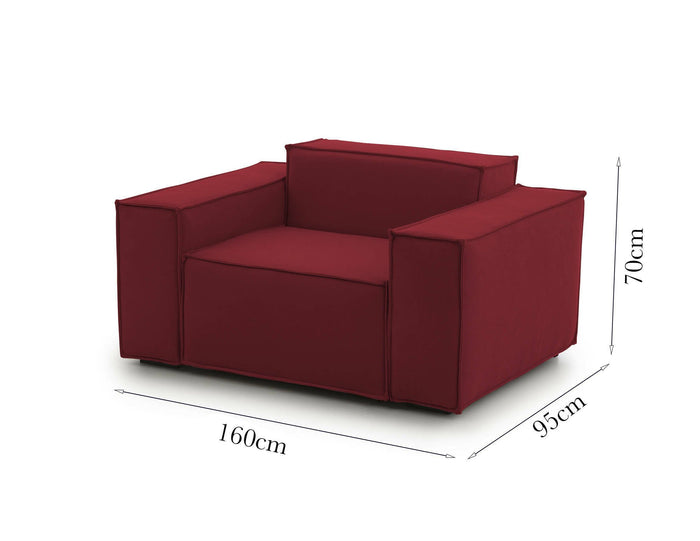 Poltrona Rodonite, Poltrona da salotto, 100% Made in Italy, Poltroncina relax in tessuto imbottito, Cm 160x95h70, Rosso