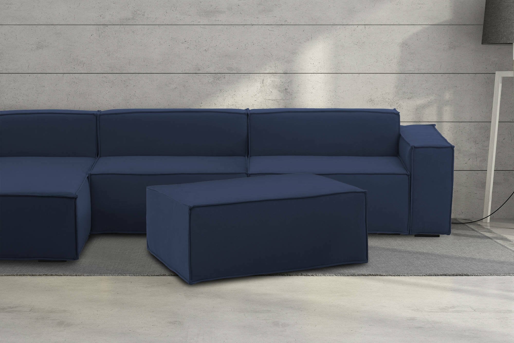 Pouf Assisi, Pouf da salotto, 100% Made in Italy, Poltroncina relax in tessuto imbottito, Cm 100x70h43, Blu