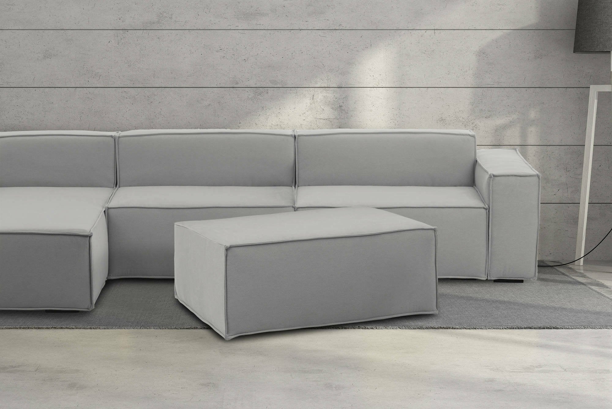 Pouf Assisi, Pouf da salotto, 100% Made in Italy, Poltroncina relax in tessuto imbottito, Cm 100x70h43, Grigio