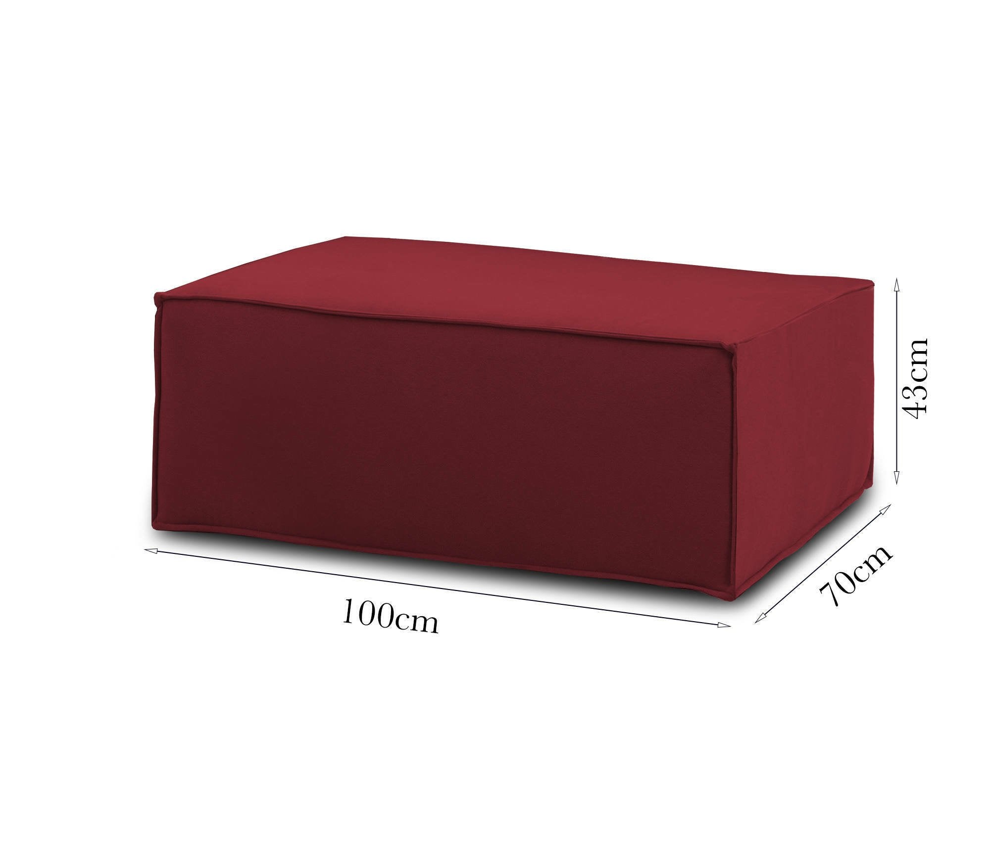 Pouf Assisi, Pouf da salotto, 100% Made in Italy, Poltroncina relax in tessuto imbottito, Cm 100x70h43, Rosso