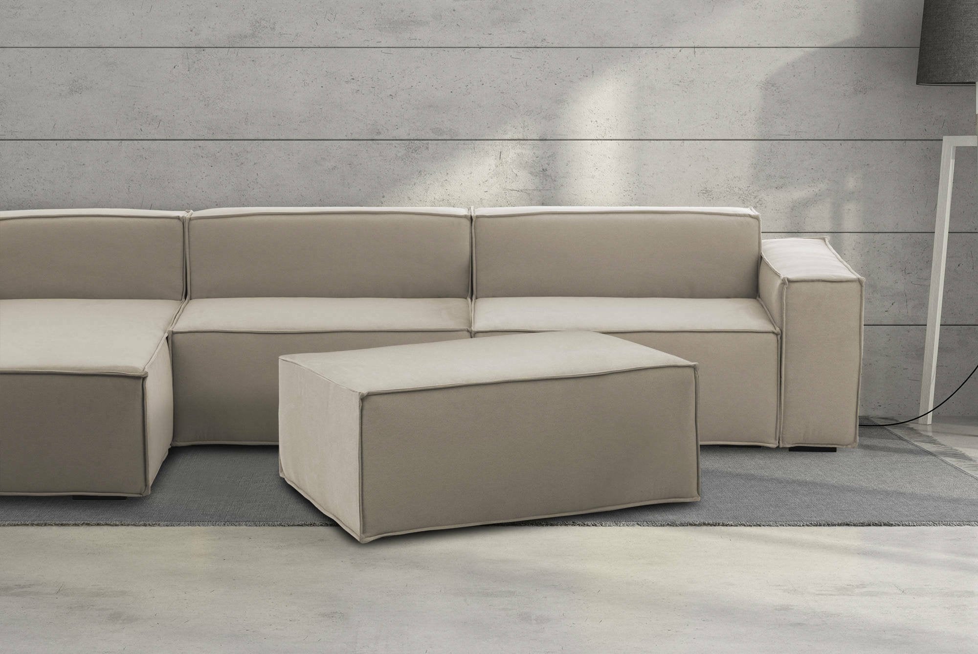 Pouf Assisi, Pouf da salotto, 100% Made in Italy, Poltroncina relax in tessuto imbottito, Cm 100x70h43, Tortora
