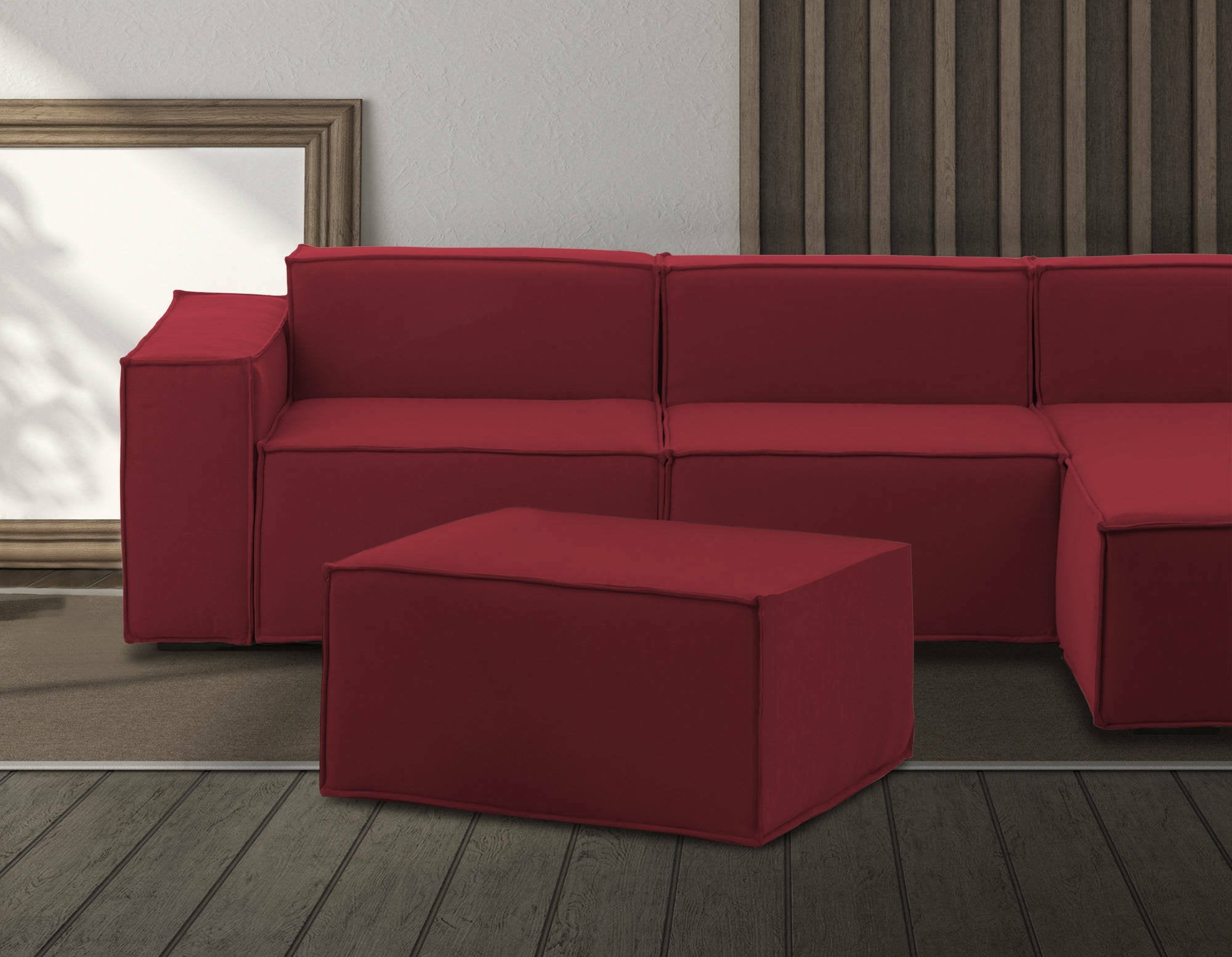 Pouf Avolasca, Pouf da salotto, 100% Made in Italy, Poltroncina relax in tessuto imbottito, Cm 80x70h43, Rosso