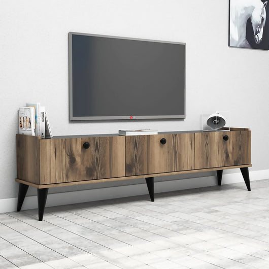 Mobile porta 0, Supporto per televisione da salotto, Credenza moderna da soggiorno, Cm 180x35h49, Quercia con effetto marmo