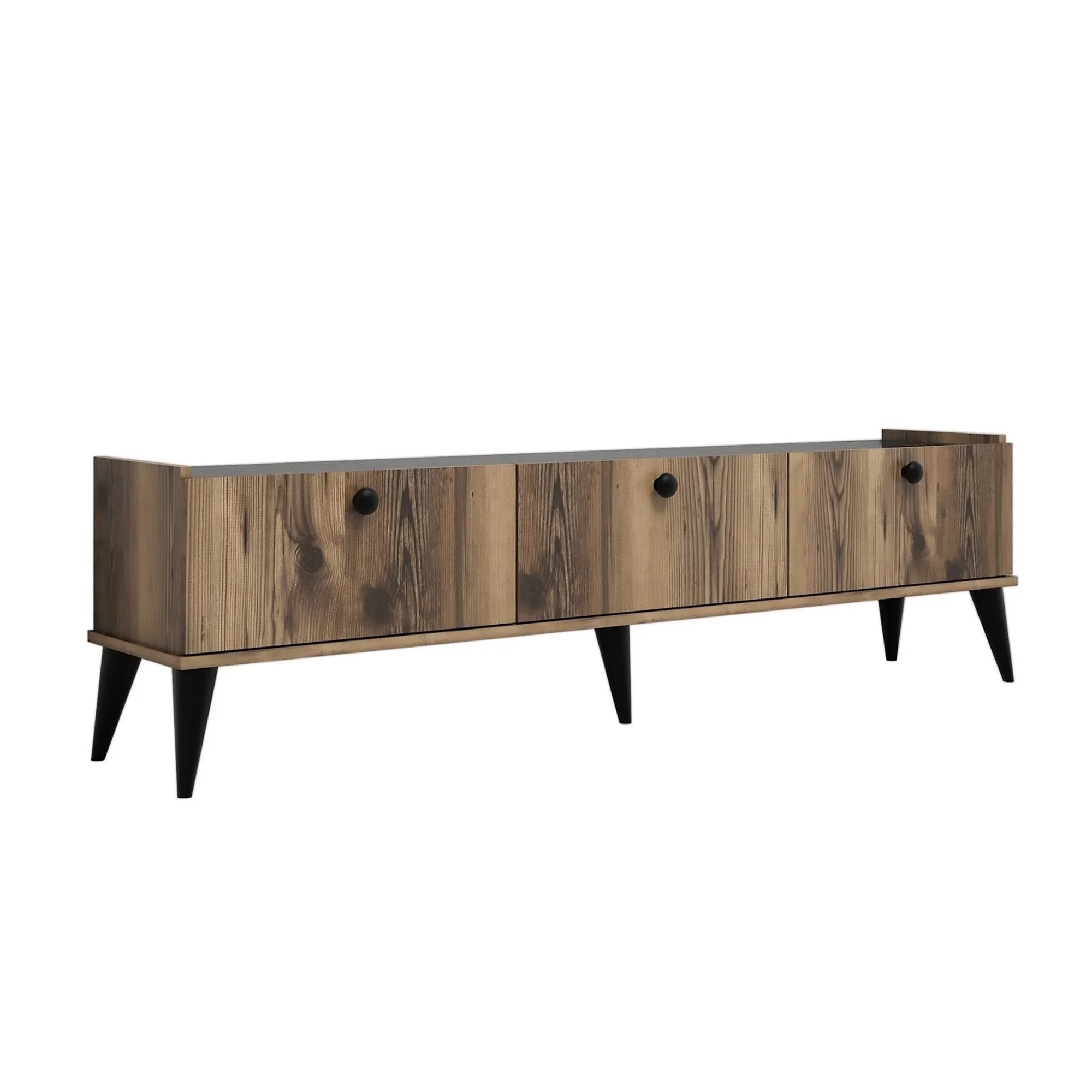 Mobile porta 0, Supporto per televisione da salotto, Credenza moderna da soggiorno, Cm 180x35h49, Quercia con effetto marmo