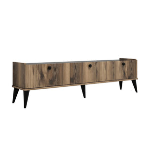 Mobile porta 0, Supporto per televisione da salotto, Credenza moderna da soggiorno, Cm 180x35h49, Quercia con effetto marmo