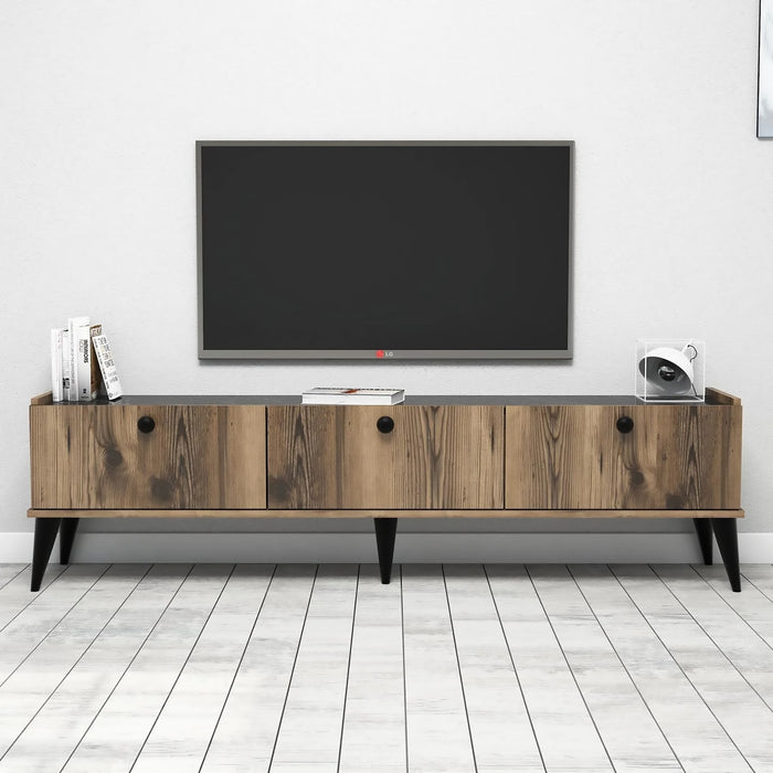 Mobile porta 0, Supporto per televisione da salotto, Credenza moderna da soggiorno, Cm 180x35h49, Quercia con effetto marmo