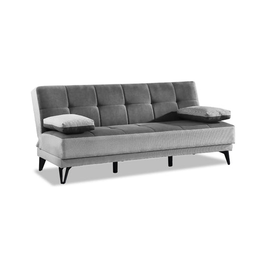 Divano letto Aborigeni, Divano letto a 3 posti con piedini in metallo nero , SofÒ  da soggiorno in tessuto imbottito con apertura click-clack, 190x87h97 cm, Grigio