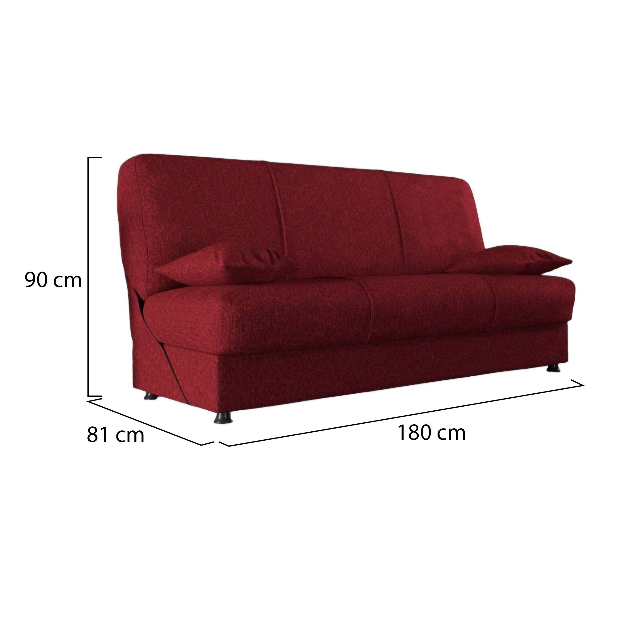 Arachide, Divano Letto 3 Posti Contenitore, 81x180 cm Nero