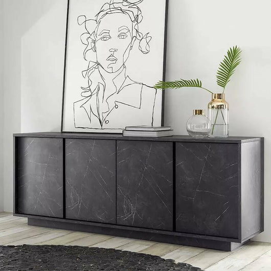 Credenza Nika, Buffet da soggiorno, Madia da salotto, Dispensa da cucina, Made in Italy, 180x43 h79 cm, Ardesia