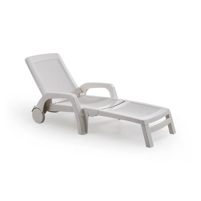 Lettino prendisole Abbie, Sdraio da giardino regolabile con braccioli, Lettino da esterno, 100% Made in Italy, Cm 190x46h70, Bianco