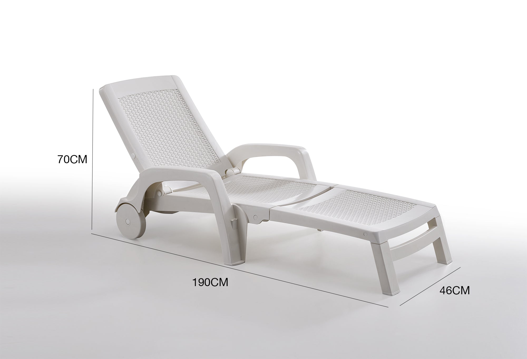 Lettino prendisole Abbie, Sdraio da giardino regolabile con braccioli, Lettino da esterno, 100% Made in Italy, Cm 190x46h70, Bianco