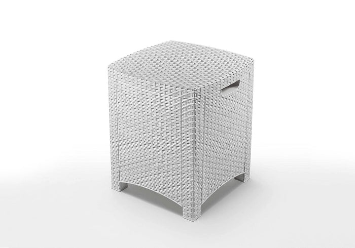 Salottino da esterno Armin, Set da giardino con cuscini, Salottino  effetto rattan, 100% Made in Italy, Bianco