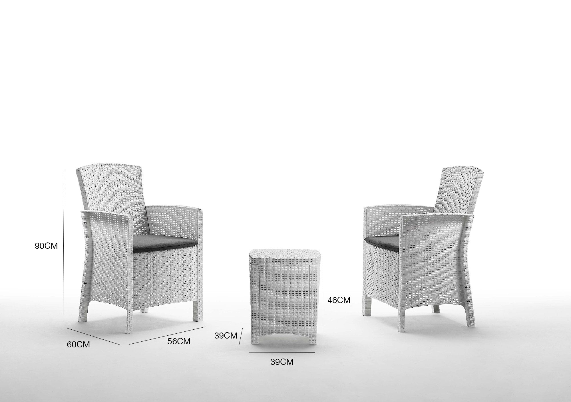 Salottino da esterno Armin, Set da giardino con cuscini, Salottino  effetto rattan, 100% Made in Italy, Bianco