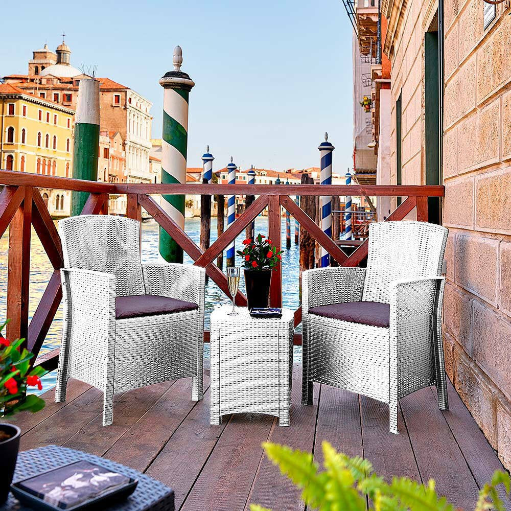 Salottino da esterno Armin, Set da giardino con cuscini, Salottino  effetto rattan, 100% Made in Italy, Bianco