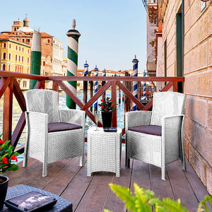 Salottino da esterno Armin, Set da giardino con cuscini, Salottino  effetto rattan, 100% Made in Italy, Bianco