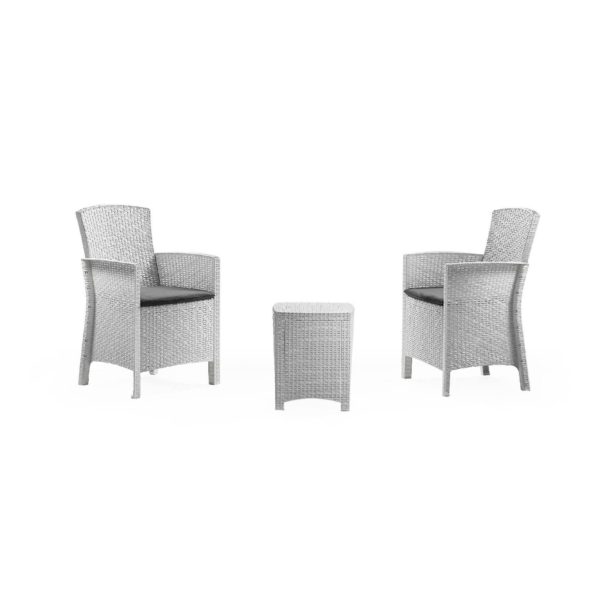 Salottino da esterno Armin, Set da giardino con cuscini, Salottino  effetto rattan, 100% Made in Italy, Bianco