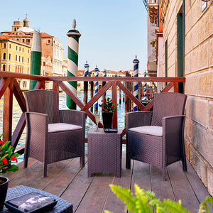 Salottino da esterno Armin, Set da giardino con cuscini, Salottino  effetto rattan, 100% Made in Italy colore Marrone