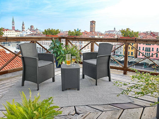 Salottino da esterno Armin, Set da giardino con cuscini, Salottino  effetto rattan, 100% Made in Italy, Antracite