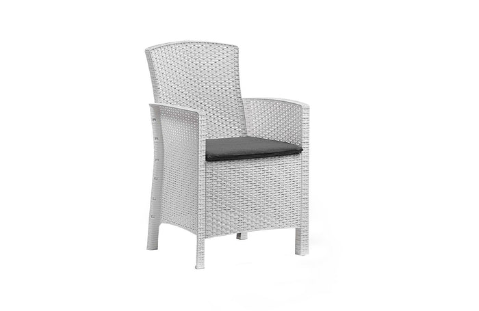 Salottino da esterno Asiak, Set da giardino con cuscini, Salottino  effetto rattan, 100% Made in Italy colore Bianco