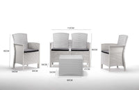 Salottino da esterno Asiak, Set da giardino con cuscini, Salottino  effetto rattan, 100% Made in Italy colore Bianco