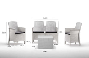 Salottino da esterno Asiak, Set da giardino con cuscini, Salottino  effetto rattan, 100% Made in Italy colore Bianco