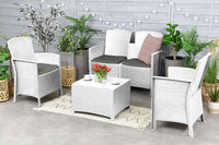 Salottino da esterno Asiak, Set da giardino con cuscini, Salottino  effetto rattan, 100% Made in Italy colore Bianco