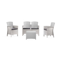 Salottino da esterno Asiak, Set da giardino con cuscini, Salottino  effetto rattan, 100% Made in Italy colore Bianco