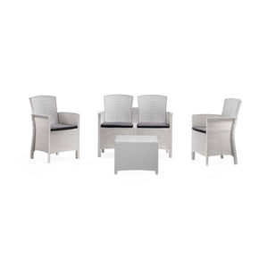 Salottino da esterno Asiak, Set da giardino con cuscini, Salottino  effetto rattan, 100% Made in Italy colore Bianco