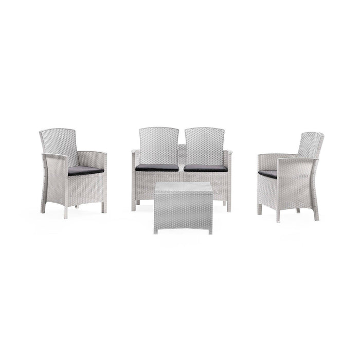 Salottino da esterno Asiak, Set da giardino con cuscini, Salottino  effetto rattan, 100% Made in Italy colore Bianco
