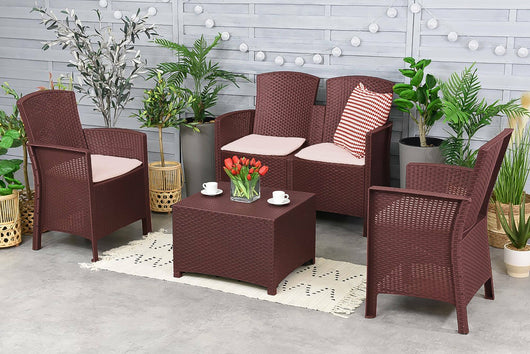 Salottino da esterno Asiak, Set da giardino con cuscini, Salottino  effetto rattan, 100% Made in Italy colore Marrone