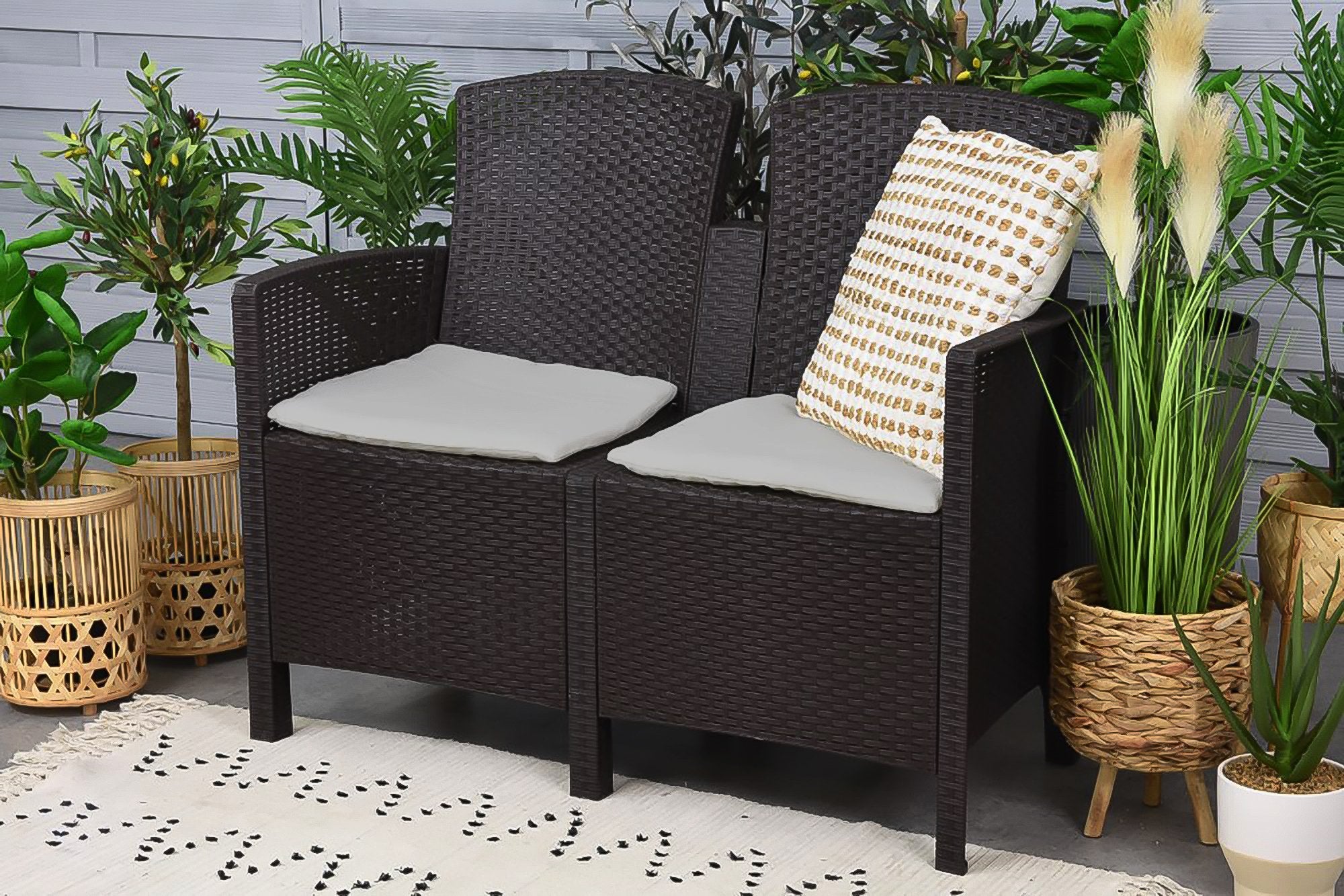 Salottino da esterno Asiak, Set da giardino con cuscini, Salottino  effetto rattan, 100% Made in Italy, Antracite