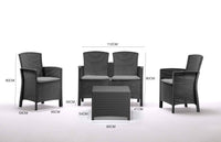 Salottino da esterno Asiak, Set da giardino con cuscini, Salottino  effetto rattan, 100% Made in Italy, Antracite