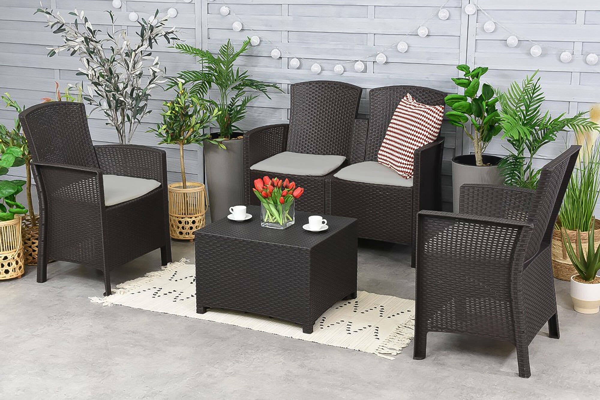 Salottino da esterno Asiak, Set da giardino con cuscini, Salottino  effetto rattan, 100% Made in Italy, Antracite