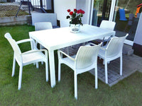 Tavolo da esterno Adila, Tavolo rettangolare da giardino, Tavolo da giardino multiuso effetto rattan, 100% Made in Italy, Cm 150x90h74, Bianco