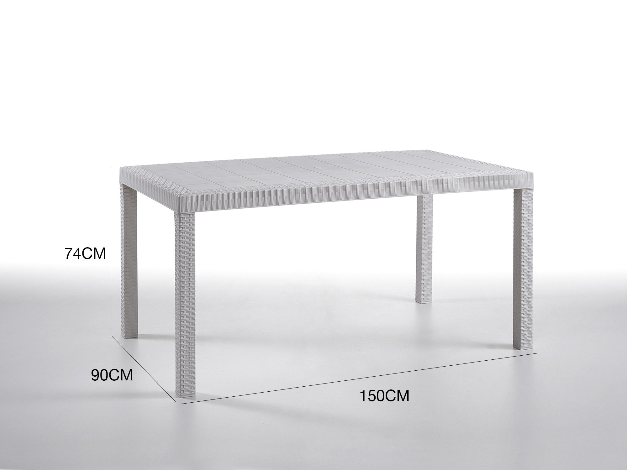 Tavolo da esterno Adila, Tavolo rettangolare da giardino, Tavolo da giardino multiuso effetto rattan, 100% Made in Italy, Cm 150x90h74, Bianco