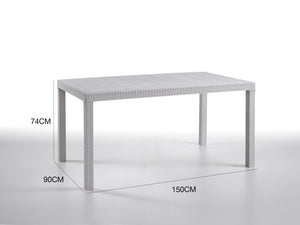Tavolo da esterno Adila, Tavolo rettangolare da giardino, Tavolo da giardino multiuso effetto rattan, 100% Made in Italy, Cm 150x90h74, Bianco