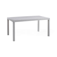 Tavolo da esterno Adila, Tavolo rettangolare da giardino, Tavolo da giardino multiuso effetto rattan, 100% Made in Italy, Cm 150x90h74, Bianco
