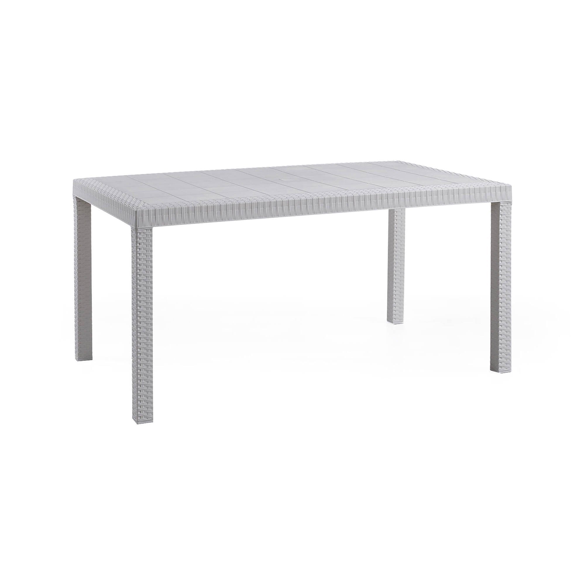 Tavolo da esterno Adila, Tavolo rettangolare da giardino, Tavolo da giardino multiuso effetto rattan, 100% Made in Italy, Cm 150x90h74, Bianco